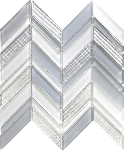 Blue Gray 10x10 Glossy Matte Herringbone Glass Mosaic Tile (5 pack, 3.76 sq ft/case) - Sample