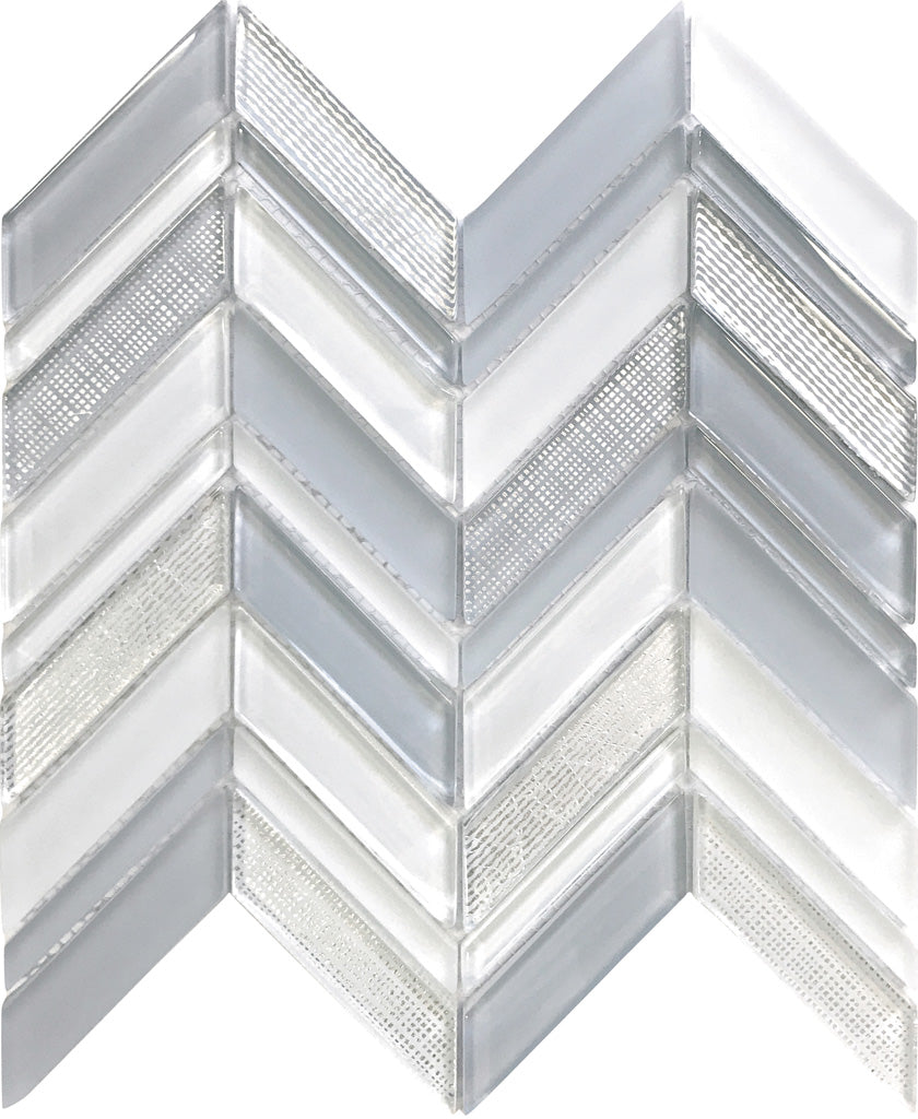 White Blue 10x10 Glossy Matte Chevron Glass Mosaic Tile (5 pack, 3.76 sq ft/case)