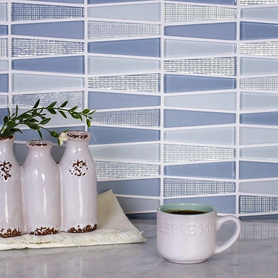 White Blue 12x13 Glossy Matte Trapezium Glass Mosaic Tile (5 pack, 5.38 sq ft/case) - Sample