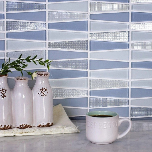 White Blue 12x13 Glossy Matte Trapezium Glass Mosaic Tile (5 pack, 5.38 sq ft/case)