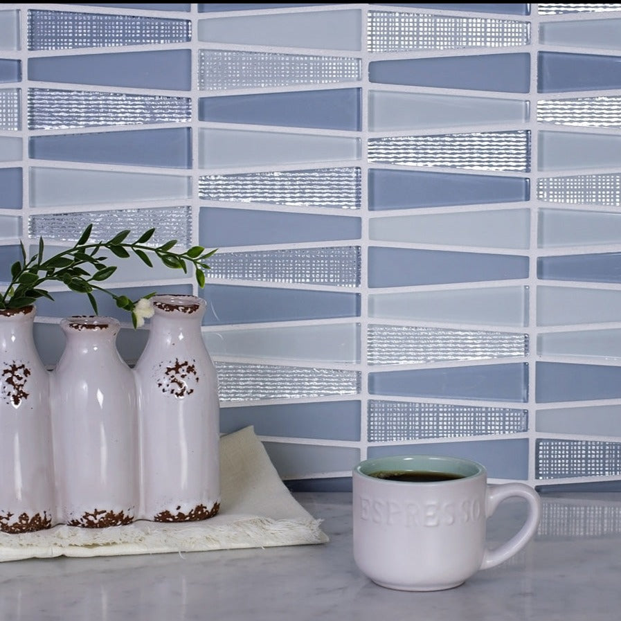 Blue 12x13 Glossy Matte Trapezium Glass Mosaic Tile (5 pack, 5.38 sq ft/case) - Sample