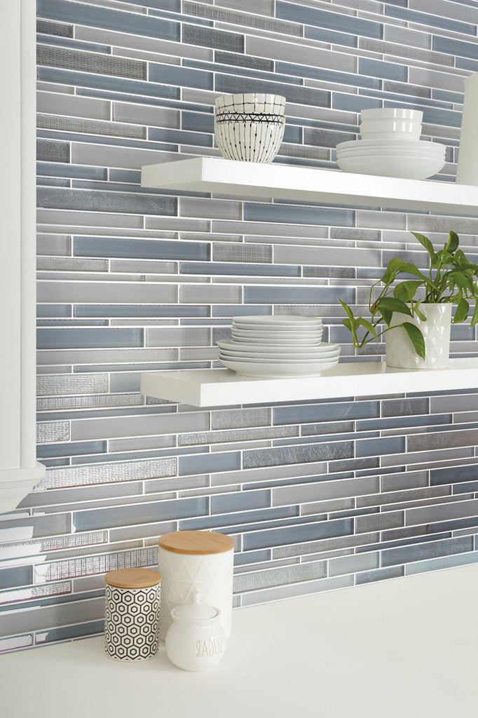 White Blue 12x12 Glossy Matte Sticks Glass Mosaic Tile (5 pack, 5 sq ft/case)