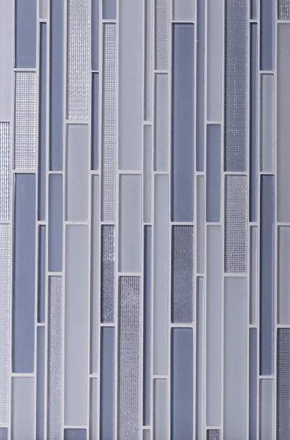 Blue Gray 12x12 Glossy Matte Sticks Glass Mosaic Tile (5 pack, 5 sq ft/case)