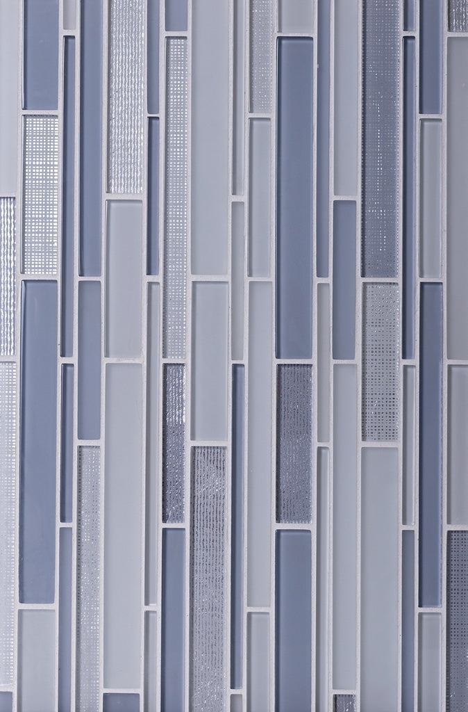 Blue Gray 12x12 Glossy Matte Sticks Glass Mosaic Tile (5 pack, 5 sq ft/case) - Sample