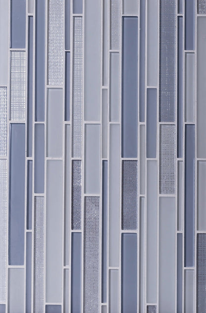 Blue Gray 12x12 Glossy Matte Sticks Glass Mosaic Tile (5 pack, 5 sq ft/case) - Sample