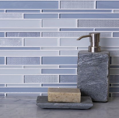 White Blue 12x12 Glossy Matte Sticks Glass Mosaic Tile (5 pack, 5 sq ft/case)