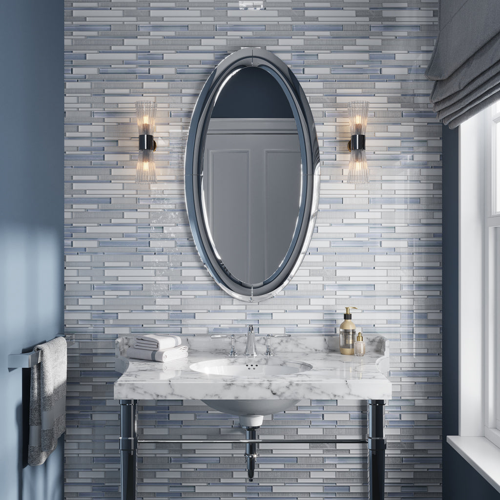 White Blue 12x12 Glossy Matte Sticks Glass Mosaic Tile (5 pack, 5 sq ft/case)