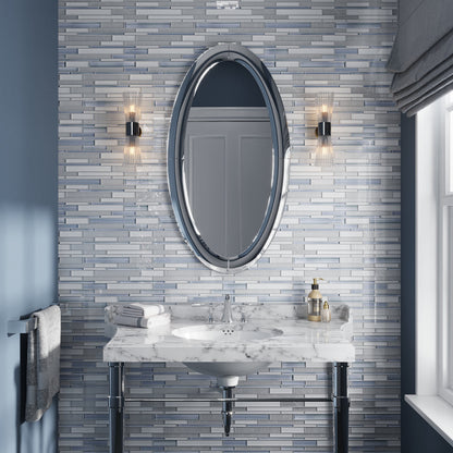 White Blue 12x12 Glossy Matte Sticks Glass Mosaic Tile (5 pack, 5 sq ft/case)