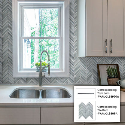 Blue Gray 10x10 Glossy Matte Herringbone Glass Mosaic Tile (5 pack, 3.76 sq ft/case) - Sample