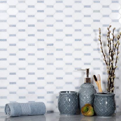 5-Pack White, Blue 11-in x 11-in Polished Natural Stone Floor and Wall Tile - Sample