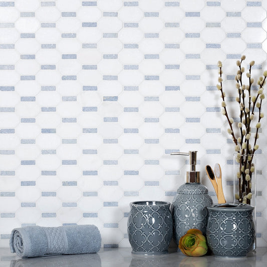 5-Pack White, Blue 11-in x 11-in Polished Natural Stone Floor and Wall Tile