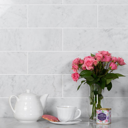 White 4x12 Polished Subway Bianco Carrara Marble Tile (15 pack, 5 sq ft/case)