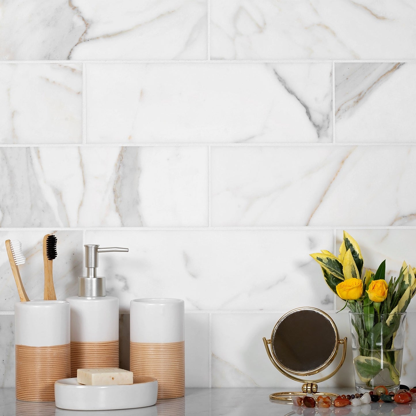 White 4x12 Honed Marble Subway Tile (15 pack, 5 sq ft/case) - Sample