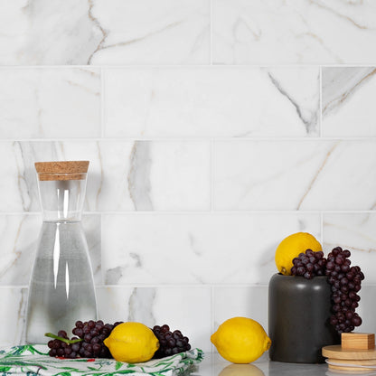 White 4x12 Honed Subway Calacatta Gold Marble Tile (15 pack, 5 sq ft/case)