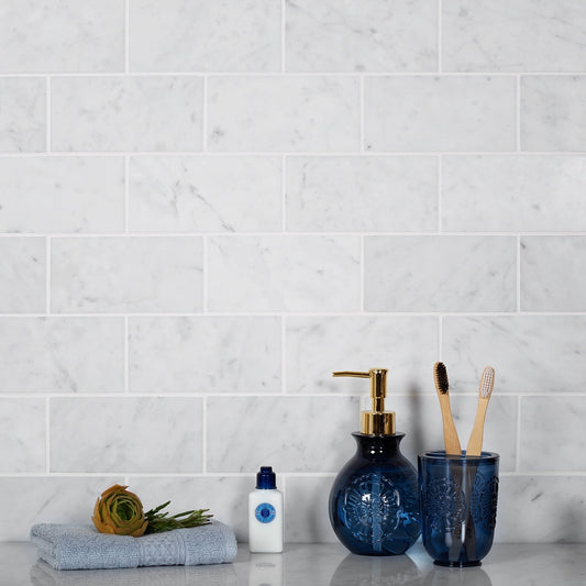 White 3x6 Honed Subway Bianco Carrara Marble Tile (40 pack, 5 sq ft/case)