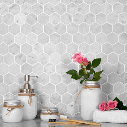 Powder White 12x12 Honed Hexagon Marble Mosaic Tile (5 pack, 4.83 sq ft/case) - Sample