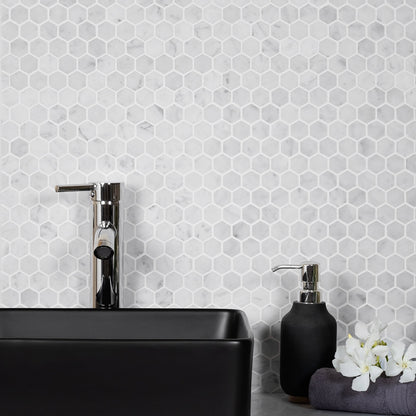 White 11x12 Honed Hexagon Bianco Carrara Marble Mosaic Tile (5 pack, 4.55 sq ft/case)