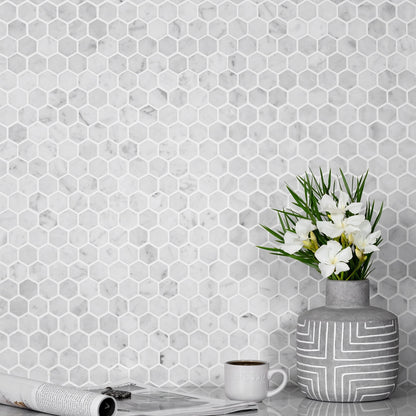 White 11x12 Honed Hexagon Marble Mosaic Tile (5 pack, 4.55 sq ft/case) - Sample