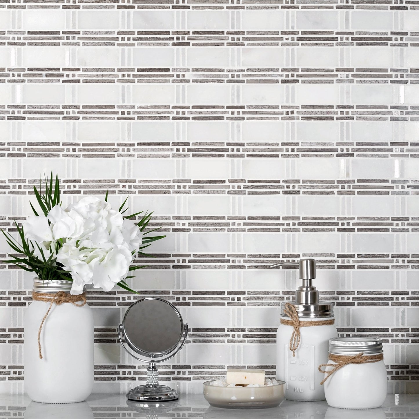 White 12x12 Polished Marble Mosaic Tile (5 pack, 5 sq ft/case)