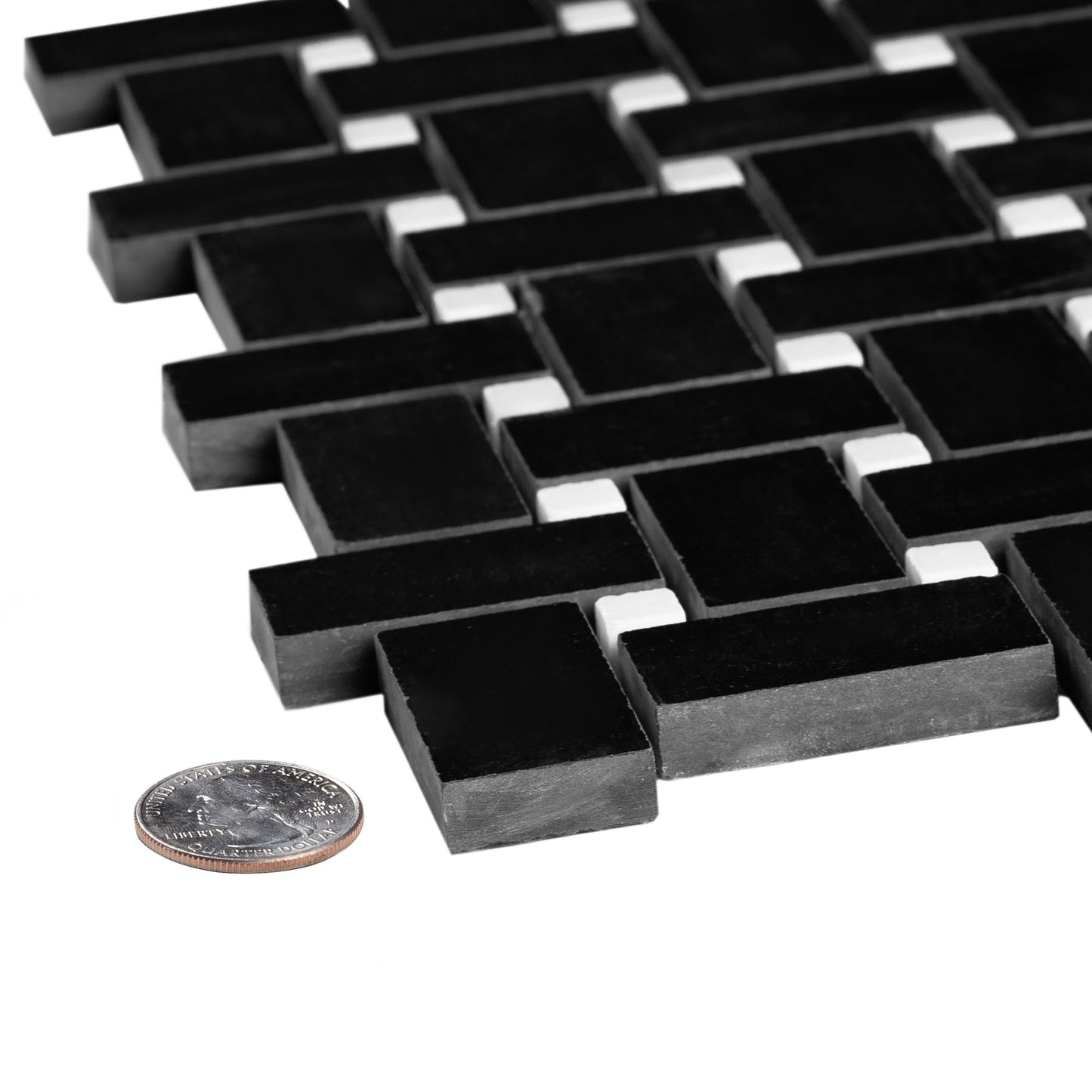 5-Pack Black 12-in x 12-in Polished Natural Stone Basketweave Patterned Floor and Wall Tile