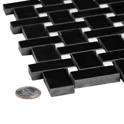 5-Pack Black 12-in x 12-in Polished Natural Stone Basketweave Patterned Floor and Wall Tile