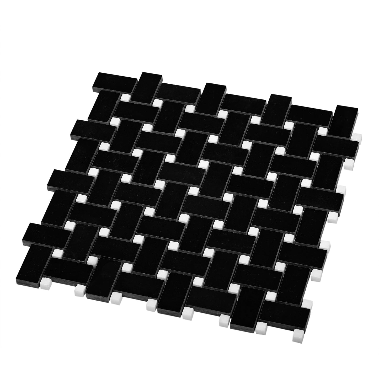 5-Pack Black 12-in x 12-in Polished Natural Stone Basketweave Patterned Floor and Wall Tile - Sample