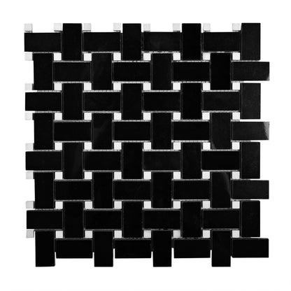 5-Pack Black 12-in x 12-in Polished Natural Stone Basketweave Patterned Floor and Wall Tile