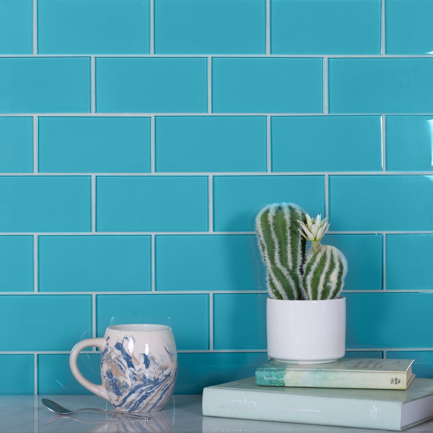 Sky Blue 3x6 Glossy Subway Glass Tile (40 pack, 5 sq ft/case) - Sample