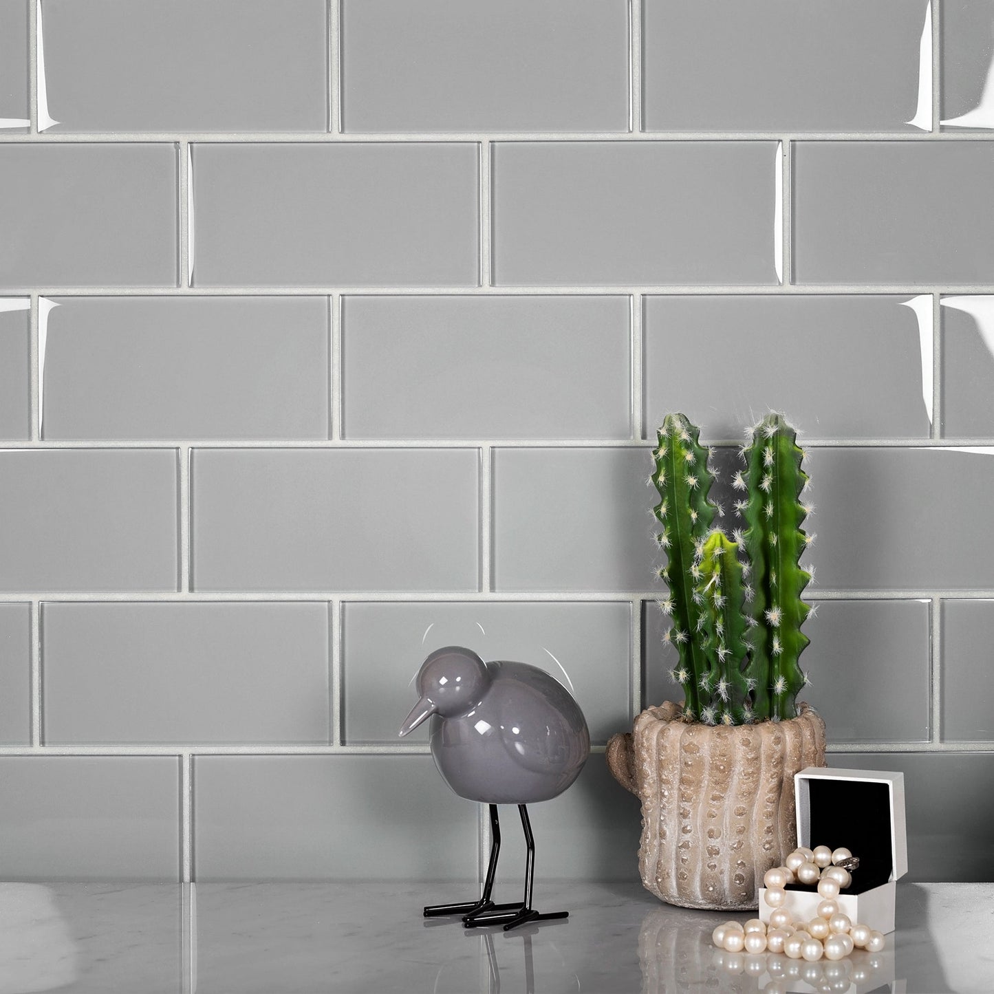 Gray 3x6 Glossy Subway Glass Tile (40 pack, 5 sq ft/case)