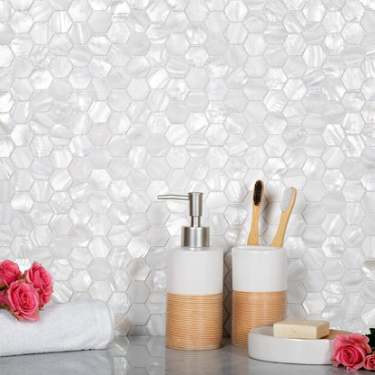 Chiffon White 12x12 Polished Hexagon Shell Mother of Pearl Mosaic Tile (20 pack, 18.69 sq ft/case) - Sample