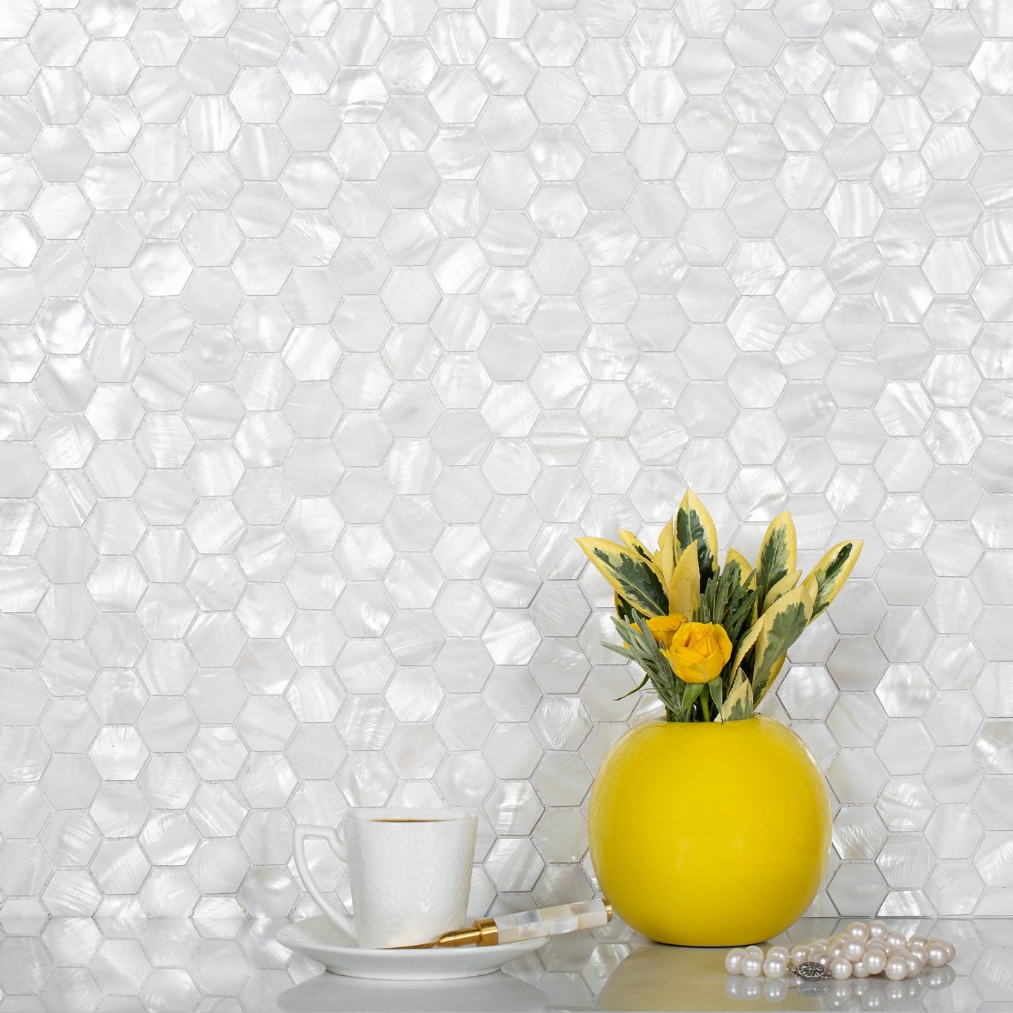 Chiffon White 12x12 Polished Hexagon Shell Mother of Pearl Mosaic Tile (20 pack, 18.69 sq ft/case)