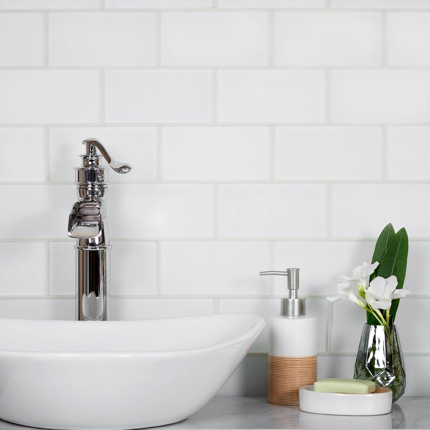 White 3x6 Matte Subway Glass Tile (40 pack, 5 sq ft/case)