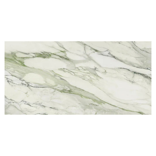 White with Sage Green Vein 24x48 Polished Porcelain Large Format Tile (2 pack, 15.42 sq ft/case) - Sample