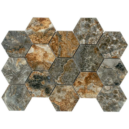 Brown 9x13 Polished Hexagon Porcelain Mosaic Tile (9 pack, 7.09 sq ft/case)