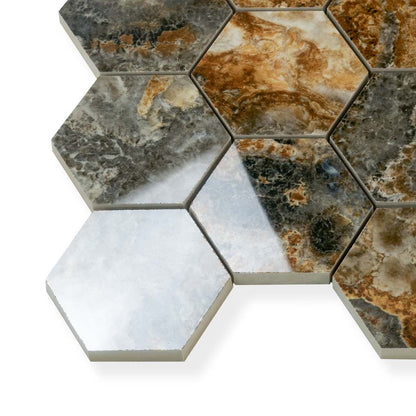 Brown 9x13 Polished Hexagon Porcelain Mosaic Tile (9 pack, 7.09 sq ft/case)