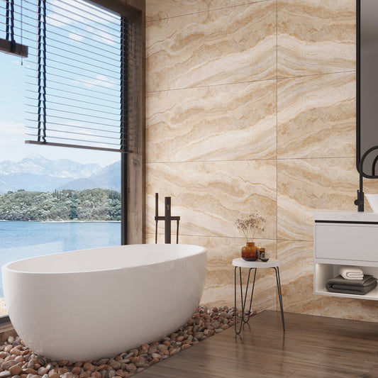 Beige 24x48 Polished Porcelain Large Format Tile (2 pack, 15.55 sq ft/case) - Sample