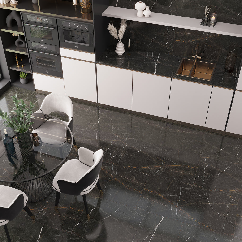 Sable Black 24x48 Polished Porcelain Large Format Tile (2 pack, 15.55 sq ft/case) - Sample