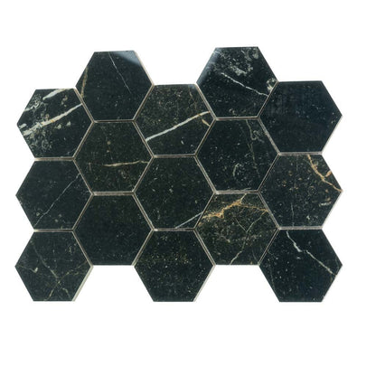 Sable Black 9x13 Polished Hexagon Porcelain Mosaic Tile (9 pack, 7.09 sq ft/case)