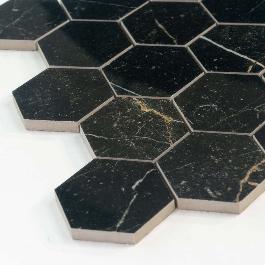 Sable Black 9x13 Polished Hexagon Porcelain Mosaic Tile (9 pack, 7.09 sq ft/case)