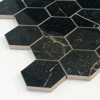 Sable Black 9x13 Polished Hexagon Porcelain Mosaic Tile (9 pack, 7.09 sq ft/case)