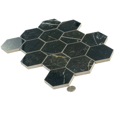 Sable Black 9x13 Polished Hexagon Porcelain Mosaic Tile (9 pack, 7.09 sq ft/case)