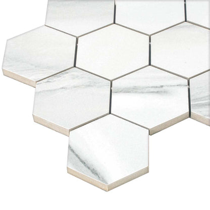 Cotton White 9x13 Polished Hexagon Porcelain Mosaic Tile (9 pack, 7.09 sq ft/case) - Sample
