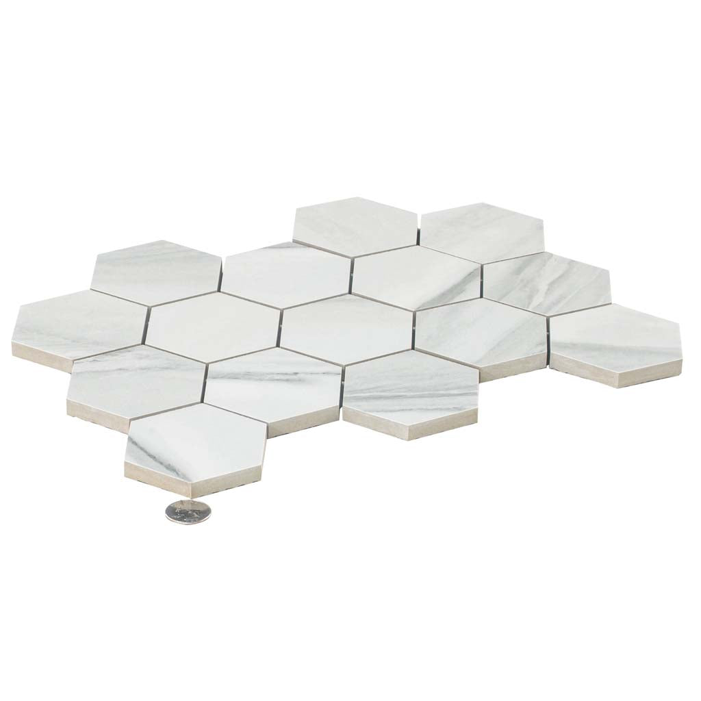 Cotton White 9x13 Polished Hexagon Porcelain Mosaic Tile (9 pack, 7.09 sq ft/case)