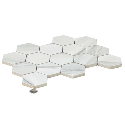 Cotton White 9x13 Polished Hexagon Porcelain Mosaic Tile (9 pack, 7.09 sq ft/case)