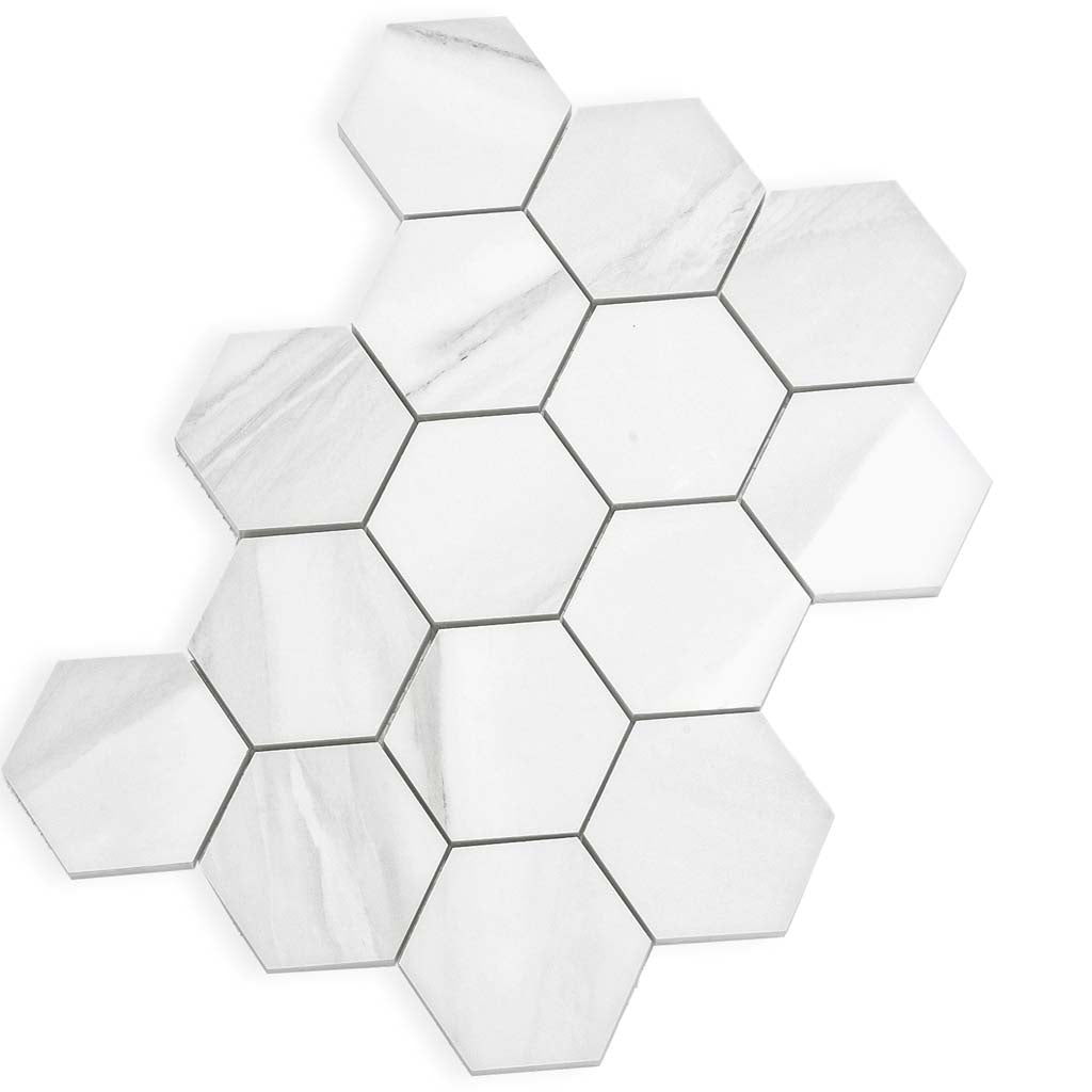 Cotton White 9x13 Polished Hexagon Porcelain Mosaic Tile (9 pack, 7.09 sq ft/case)