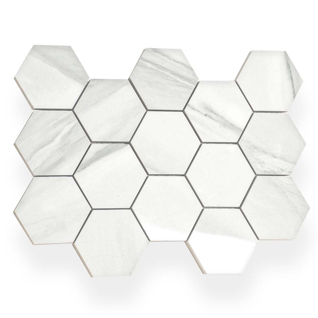 Cotton White 9x13 Polished Hexagon Porcelain Mosaic Tile (9 pack, 7.09 sq ft/case)