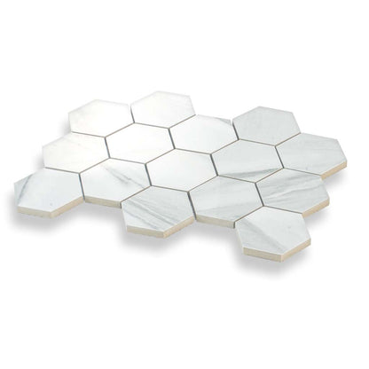Cotton White 9x13 Polished Hexagon Porcelain Mosaic Tile (9 pack, 7.09 sq ft/case)