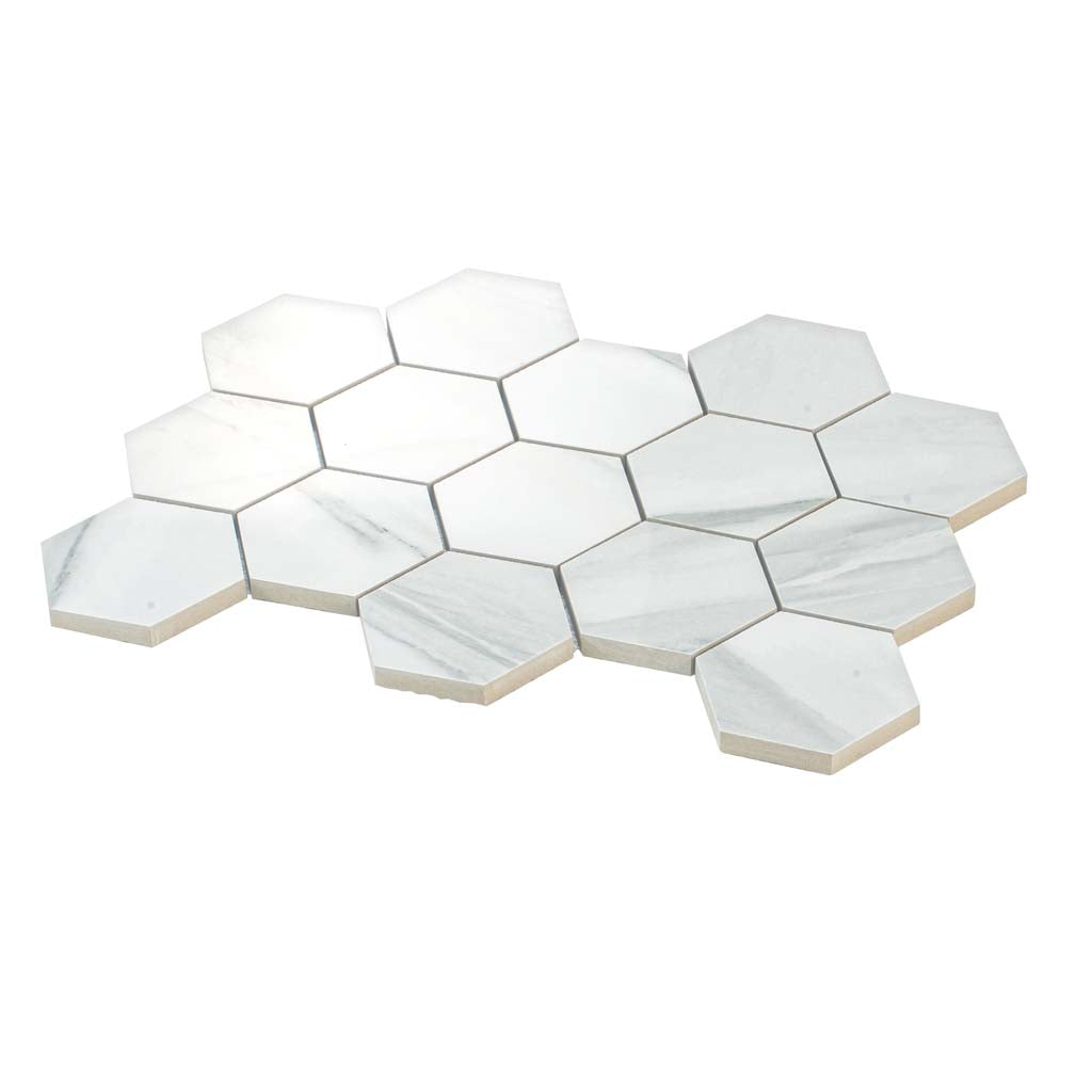 Cotton White 9x13 Polished Hexagon Porcelain Mosaic Tile (9 pack, 7.09 sq ft/case)