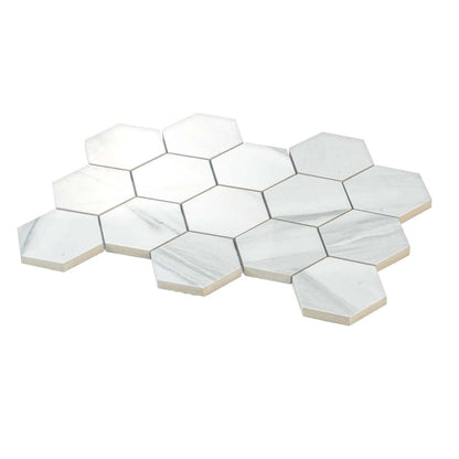 Cotton White 9x13 Polished Hexagon Porcelain Mosaic Tile (9 pack, 7.09 sq ft/case) - Sample