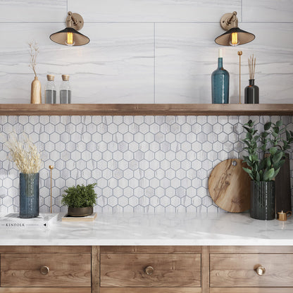 Cotton White 9x13 Polished Hexagon Porcelain Mosaic Tile (9 pack, 7.09 sq ft/case)